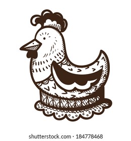 Chicken. Sketch vector element for spring Easter design.