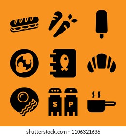 chicken, slice, hipster, utensil, bread and bright icon vector set. Flat vector design with filled icons. Designed for web and software interfaces