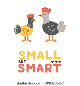 Pollo. Letras pequeñas pero inteligentes. Tarjetas vectoriales luminosas para niños. Ilustración vectorial. Ilustración vectorial de diseño manual para carteles, arte de pared, bolso de tote, estuche móvil, impresión de camisetas