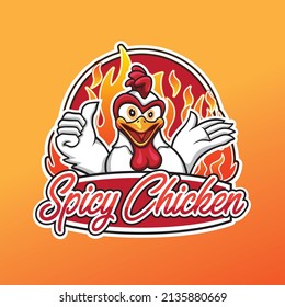 Chicken Smile Cheer Mascot with Fire Background
