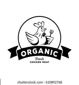 chicken smile logo hold fork with ribbon