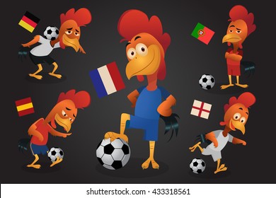 Chicken soccer mascot play football.Vector and illustration.