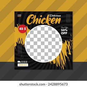 Chicken Social Media Post Vektor-Illustration, Food Social Media Banner Design-Vorlage, 