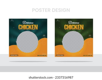 Chicken social media poster design template with two color. 