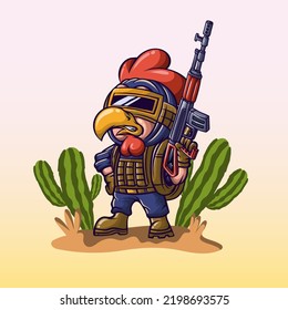 chicken soldier character monster design vector