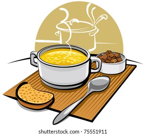 chicken soup and croutons