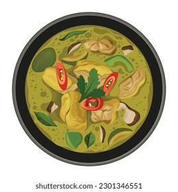 Chicken Soup Green Curry Asian Food Vector Illustration