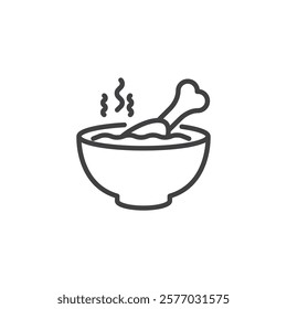 Chicken Soup line icon. linear style sign for mobile concept and web design. A steaming bowl of soup with chicken outline vector icon. Food symbol, logo illustration. Vector graphics