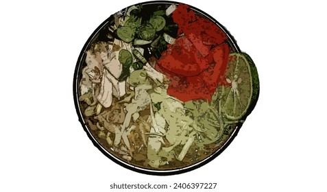 Chicken soup vector originating from Lamongan City, Indonesia called Soto Ayam.