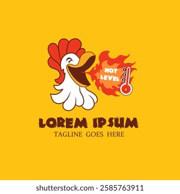 chicken with spiciness face eating a high level of spicy food and burning fire illustration