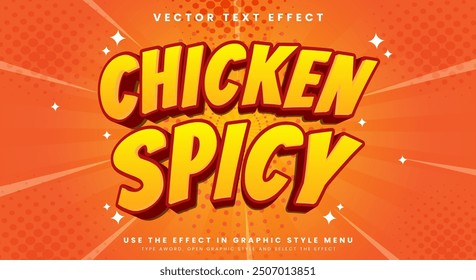 Pollo picante 3d editable Plantilla de efecto de texto adecuado para productos de comida rápida