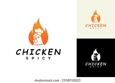 Chicken spicy logo design template, chicken and fire concept