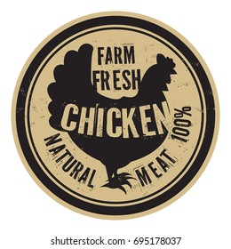 Chicken Stamp Or Label, Text Farm Fresh Chicken, Natural Meat, Vector Illustration