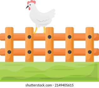 chicken standing on fence Concept, Agricultural fencing vector color icon design, Farming and Agriculture symbol, village life Sign, Rural and Livestock stock illustration