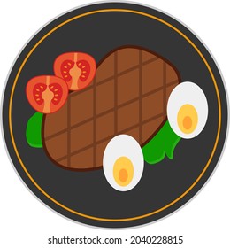 Carne de pollo en placa, ilustración, vector sobre fondo blanco.