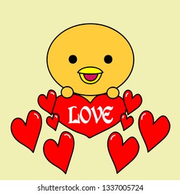 Chicken Sticker Card Vector . Kids . Heart Love Illustration