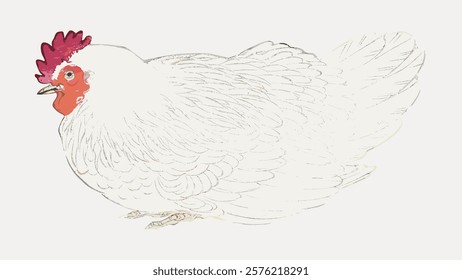 Chicken sticker, farm animal vintage illustration, vector bird animal element. Vintage bird animal art drawing illustration, old painting art print vector. Vintage animal illustration.