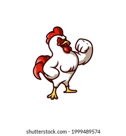 chicken strong power animal mascot muscle cock hen