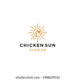 chicken and sun logo icon, fast food rooster logo with sunrise or sunset line icon Illustration