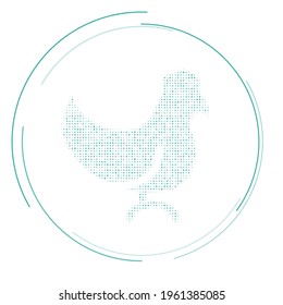 The chicken symbol filled with teal dots. Pointillism style. Vector illustration on white background