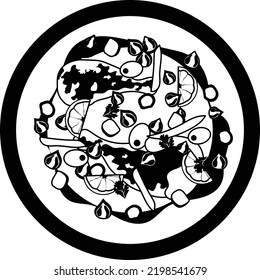 Chicken Tajine on Platter concept, Tagine potter vector icon design, National Dish of Algeria Sign,Traditional cuisine Symbol on White Background, Gourmet food cooking menu item with ingredients