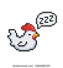 Chicken taking a nap, pixel art animal