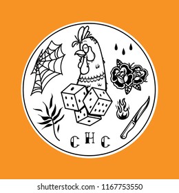 Chicken Tattoo Style Vector