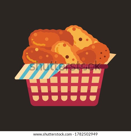 Chicken tender in basket, vector illustration in flat style, junk food concept