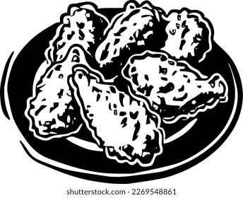 Chicken tenders, food, isolated, vintage drawing, vector illustration, black color