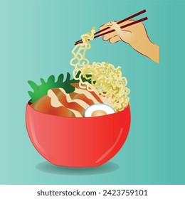 Chicken Teriyaki Noodle Asian Oriental Cuisine Food Illustration