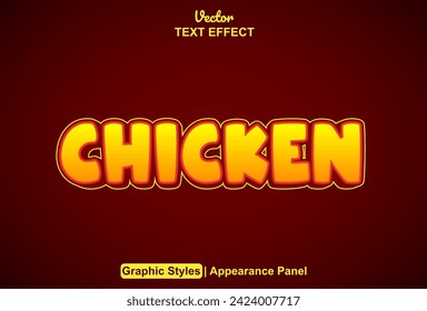 efecto de texto de pollo con estilo gráfico de color naranja editable.