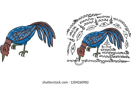 Chicken in Thai tradition painting,Thai tattoo, vector