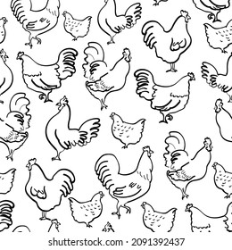 Chicken, thanksgiving, vector seamless pattern isolated on bright background. Concept for wallpapers, cards, menu