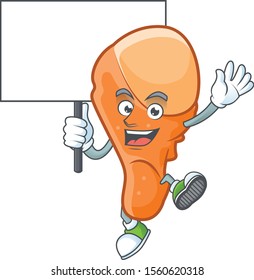 Chicken thigh cartoon with bring board character mascot