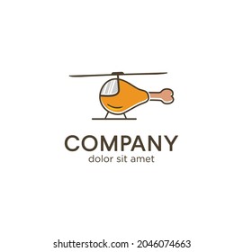 chicken thigh combination helicopter logo unique design vector illustration. Heli Chicken logo icon template