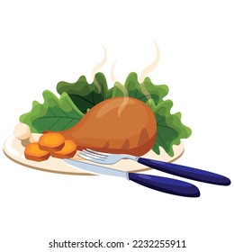 chicken thigh food plate icon vector image on white background