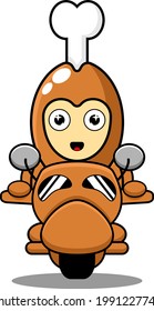 chicken thigh mascot character cartoon illustration riding a motorcycle