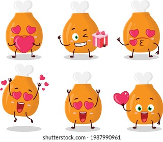 Chicken thighs cartoon character with love cute emoticon. Vector illustration