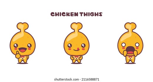 Chicken thighs cartoon illustration, with different expressions, isolated on a white background.