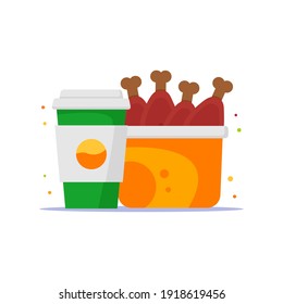 Chicken thighs and soda drink illustration. Fast food vector. Fried chicken vector. Flat design icon ready to use for website, mobile app, presentation and any other projects.