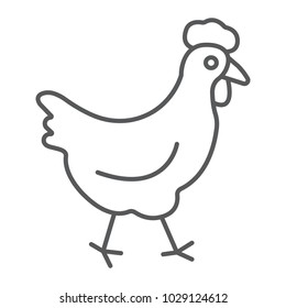 Chicken thin line icon, farming and agriculture, animal bird vector graphics, a linear pattern on a white background, eps 10.