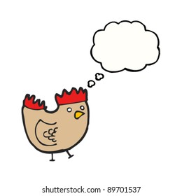 caricatura de pollo con burbuja de pensamiento