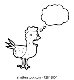 personaje de caricatura de pollo con burbuja de pensamiento