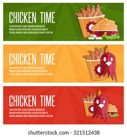 chicken time fast food vector banners