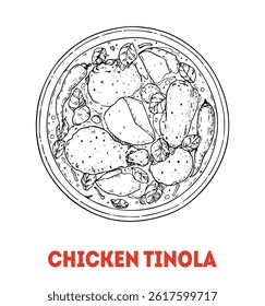 Chicken tinola hand-drawn sketch - Traditional Filipino Food - Vector illustration. Top view