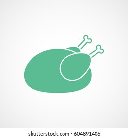 Chicken Turkey Green Flat Icon On White Background