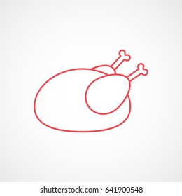 chicken Turkey Red Line Icon On White Background