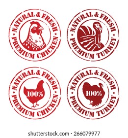 Chicken and turkey rubber stamps, labels, design elements - natural and fresh