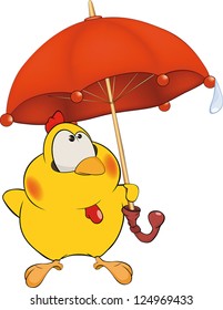 Chicken and an umbrella cartoon