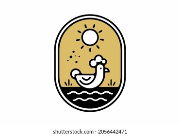 chicken under the sun line art design